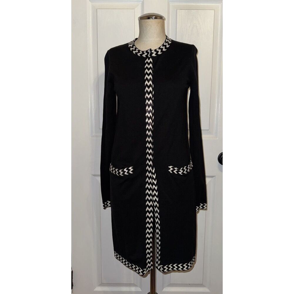 DVF DIANE VON FURSTENBERG Carmela Cardigan Black White Zig Zag Beaded Small